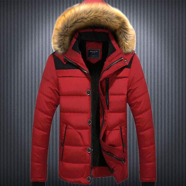 Doudoune Homme Parka capuche fourrure Sport Winter Mountain Fashion Rouge